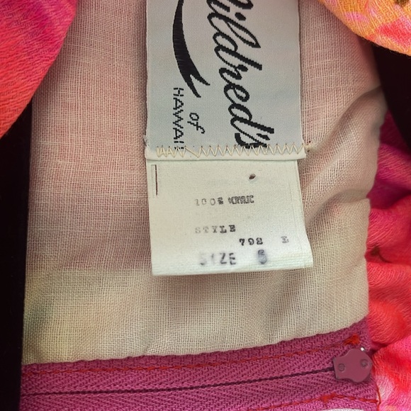 VTG Mildred's Hawaii Aloha Dress Barkcloth Dogwood Floral Ruffled Bow 60s 70s - Picture 10 of 14